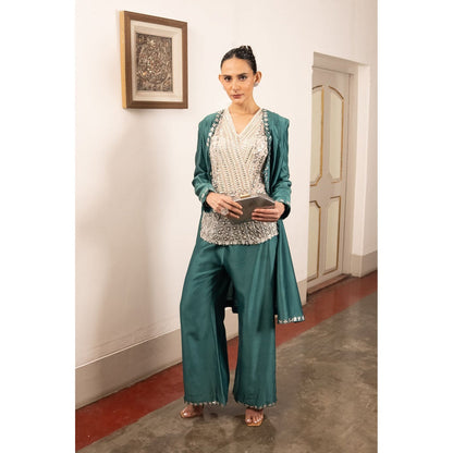 Saksham & Neharicka Green Top with Pant and Jacket (Set of 3)