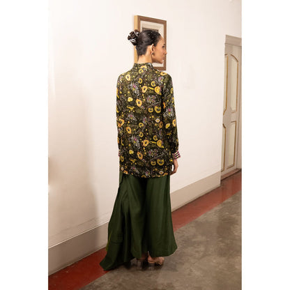 Saksham & Neharicka Green Printed Satin Shirt