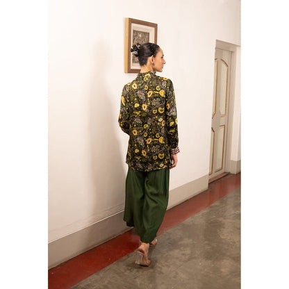 Saksham & Neharicka Green Printed Satin Shirt