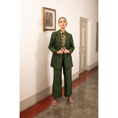Saksham & Neharicka Green Shirt with Pant and Blazer (Set of 3)