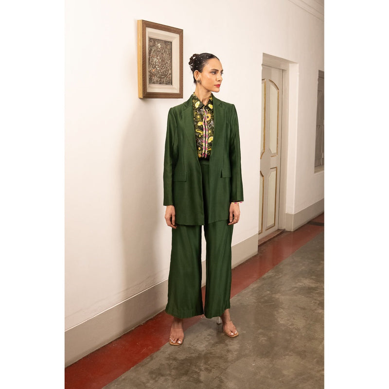 Saksham & Neharicka Green Shirt with Pant and Blazer (Set of 3)
