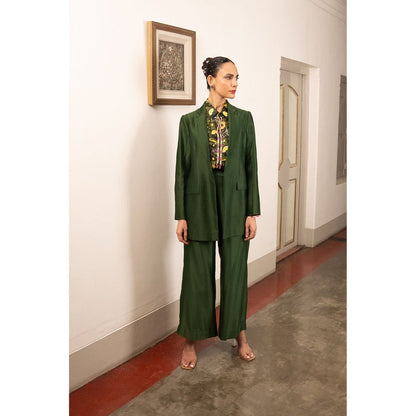 Saksham & Neharicka Green Shirt with Pant and Blazer (Set of 3)