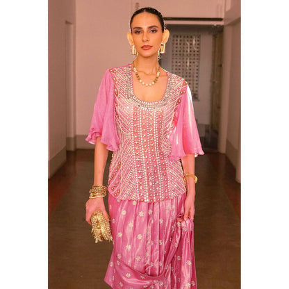 Saksham & Neharicka Pink Embellished Ready To Wear Saree with Stitched Blouse