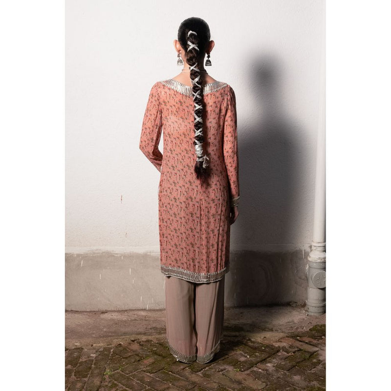 Saksham & Neharicka Blush Pink Printed & Embroidered Kurta with Palazzo (Set of 2)