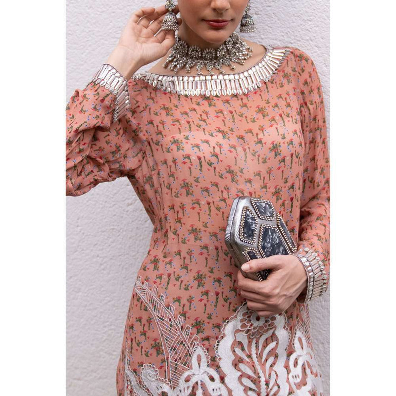 Saksham & Neharicka Blush Pink Printed & Embroidered Kurta with Palazzo (Set of 2)
