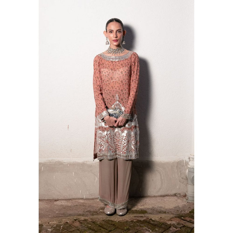 Saksham & Neharicka Blush Pink Printed & Embroidered Kurta with Palazzo (Set of 2)