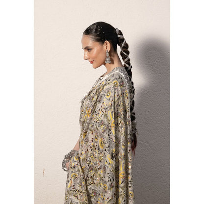 Saksham & Neharicka Grey Printed Saree with Stitched Blouse