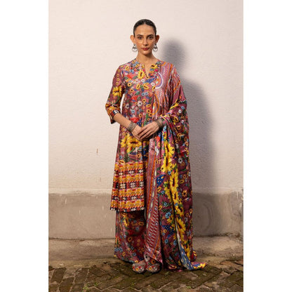 Saksham & Neharicka Mauve Printed Kurta with Palazzo and Dupatta (Set of 3)
