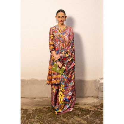 Saksham & Neharicka Mauve Printed Kurta with Palazzo and Dupatta (Set of 3)