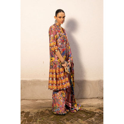 Saksham & Neharicka Mauve Printed Kurta with Palazzo and Dupatta (Set of 3)