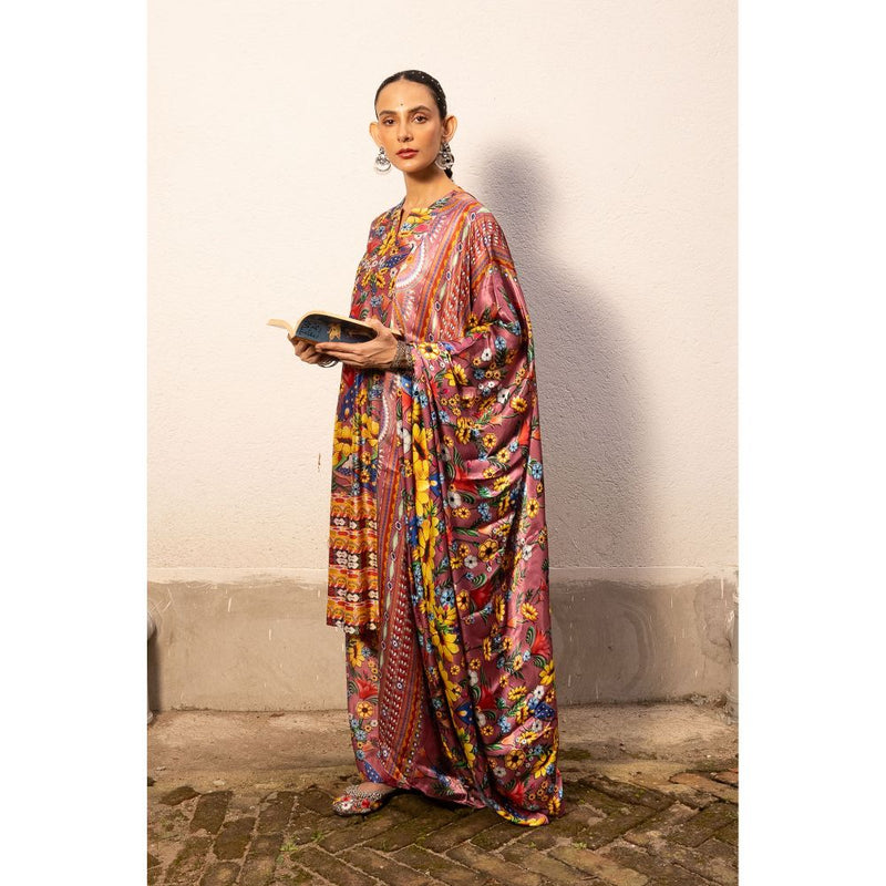 Saksham & Neharicka Mauve Printed Kurta with Palazzo and Dupatta (Set of 3)