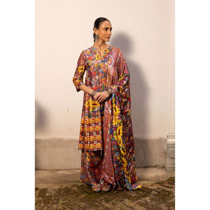 Saksham & Neharicka Mauve Printed Kurta with Palazzo and Dupatta (Set of 3)