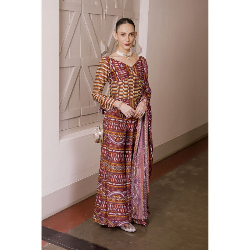 Saksham & Neharicka Brown Printed Co-Ord (Set of 2)