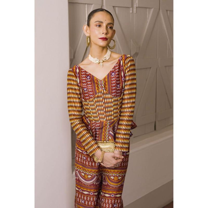 Saksham & Neharicka Brown Printed Co-Ord (Set of 2)