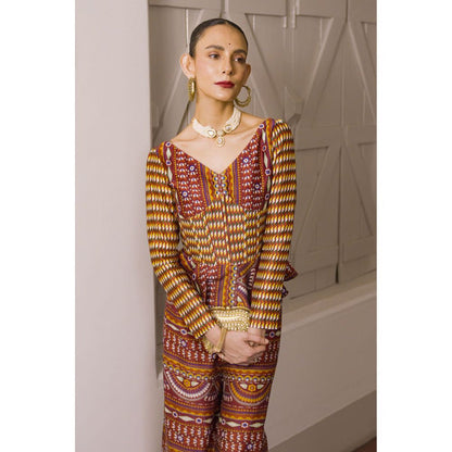 Saksham & Neharicka Brown Printed Co-Ord (Set of 2)