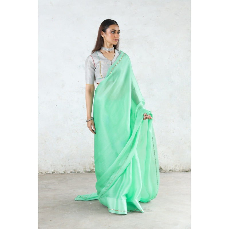 Saksham & Neharicka Green Bortil Bill Saree with Unstitched Blouse
