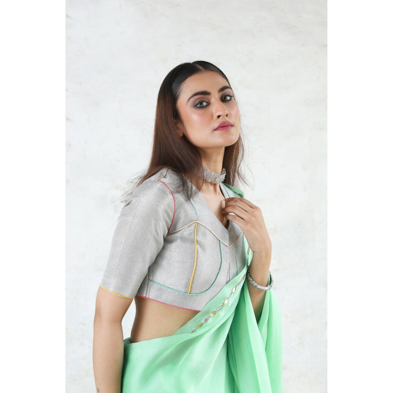 Saksham & Neharicka Green Bortil Bill Saree with Unstitched Blouse
