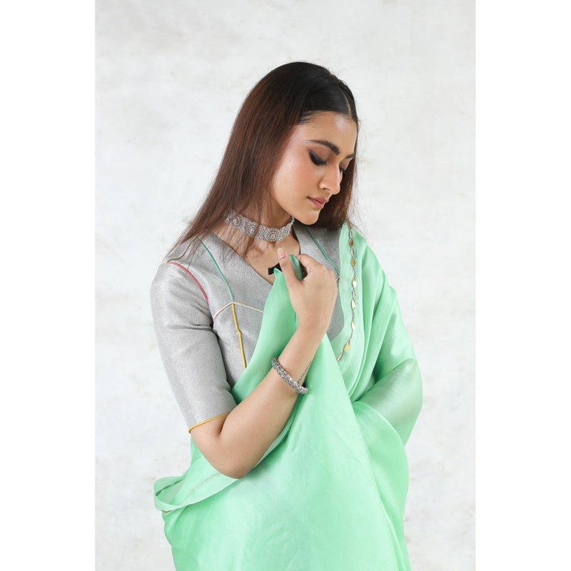 Saksham & Neharicka Green Bortil Bill Saree with Unstitched Blouse