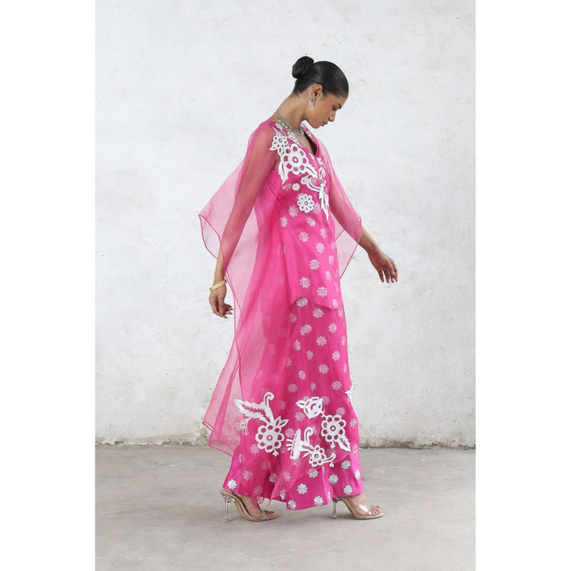 Saksham & Neharicka Pink Philia Cape with Top and Pant (Set of 3)