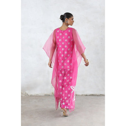 Saksham & Neharicka Pink Philia Cape with Top and Pant (Set of 3)