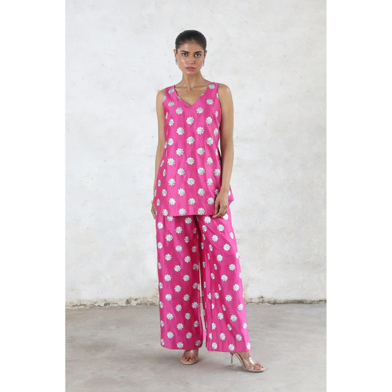 Saksham & Neharicka Pink Philia Cape with Top and Pant (Set of 3)