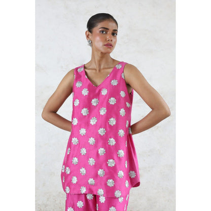Saksham & Neharicka Pink Philia Cape with Top and Pant (Set of 3)