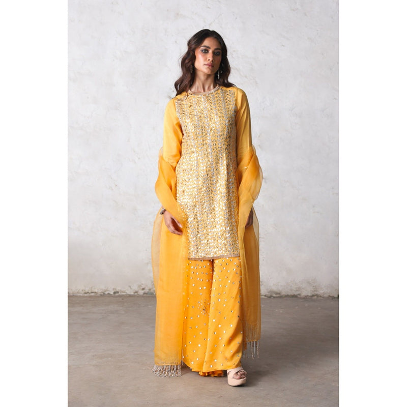 Saksham & Neharicka Yellow Suryamukhi Kurta with Palazzo and Dupatta (Set of 3)
