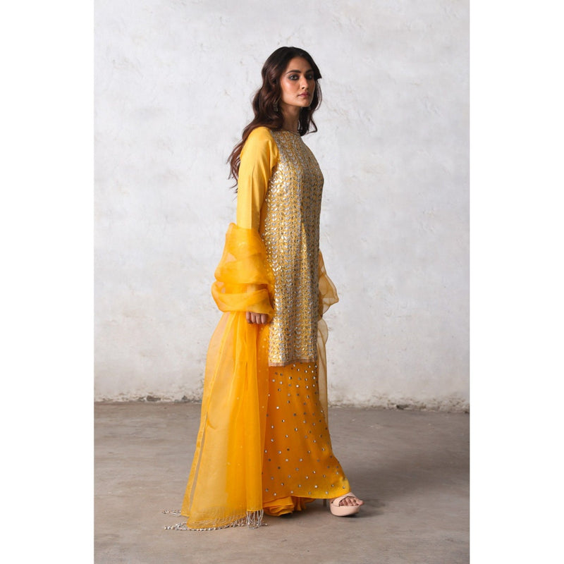 Saksham & Neharicka Yellow Suryamukhi Kurta with Palazzo and Dupatta (Set of 3)