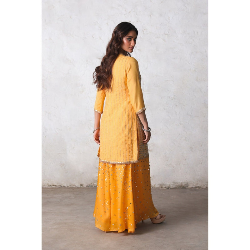 Saksham & Neharicka Yellow Suryamukhi Kurta with Palazzo and Dupatta (Set of 3)
