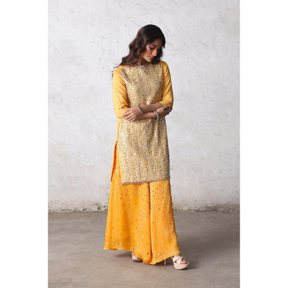 Saksham & Neharicka Yellow Suryamukhi Kurta with Palazzo and Dupatta (Set of 3)