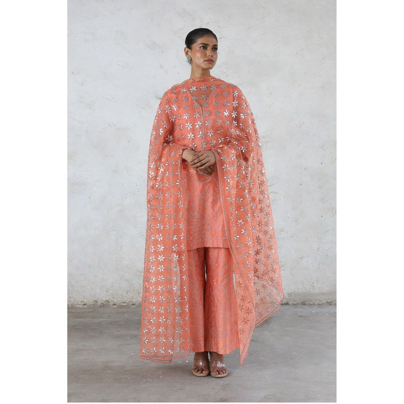 Saksham & Neharicka Peach Sarada Kurta with Palazzo and Dupatta (Set of 3)