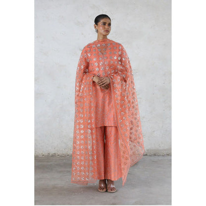 Saksham & Neharicka Peach Sarada Kurta with Palazzo and Dupatta (Set of 3)
