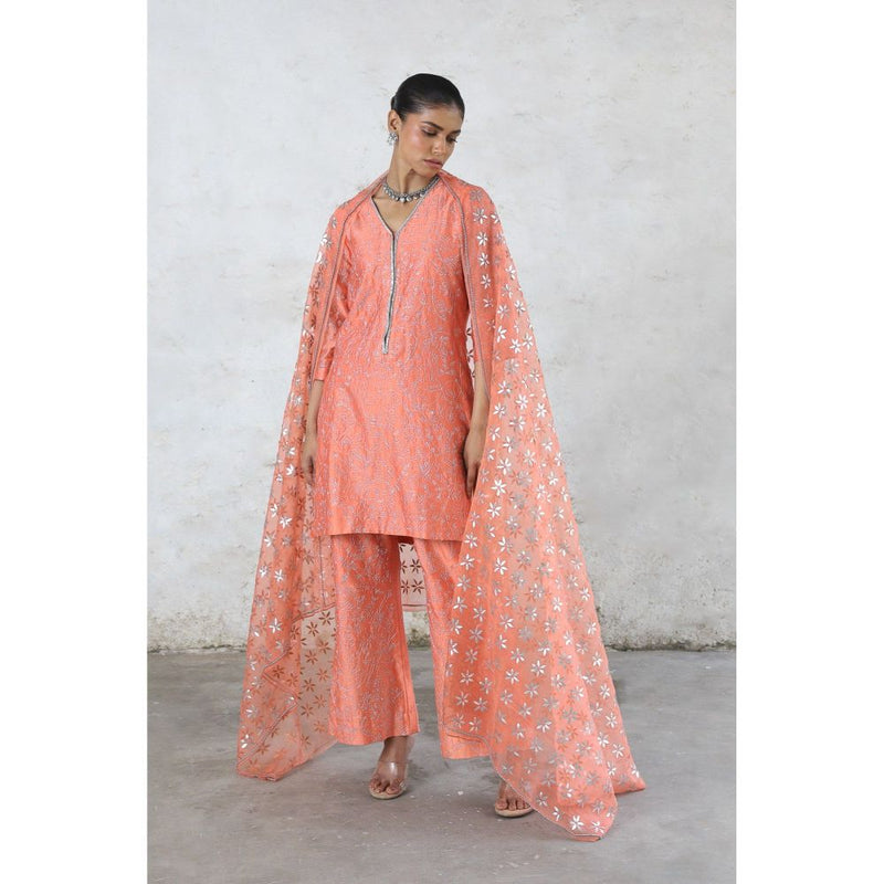 Saksham & Neharicka Peach Sarada Kurta with Palazzo and Dupatta (Set of 3)