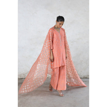 Saksham & Neharicka Peach Sarada Kurta with Palazzo and Dupatta (Set of 3)