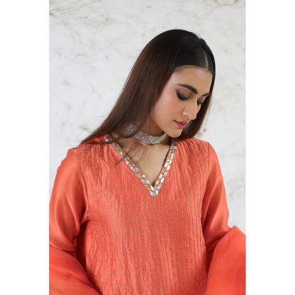 Saksham & Neharicka Orange Laalima Kurta with Palazzo and Dupatta (Set of 3)