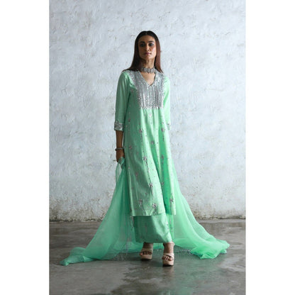Saksham & Neharicka Green Urmi Kurta with Palazzo and Dupatta (Set of 3)