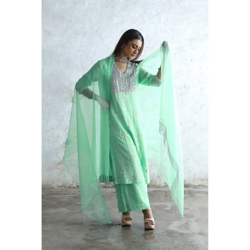 Saksham & Neharicka Green Urmi Kurta with Palazzo and Dupatta (Set of 3)