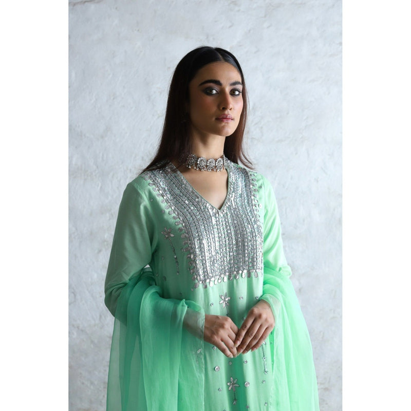 Saksham & Neharicka Green Urmi Kurta with Palazzo and Dupatta (Set of 3)