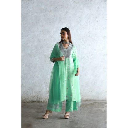 Saksham & Neharicka Green Urmi Kurta with Palazzo and Dupatta (Set of 3)