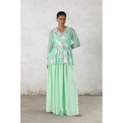 Saksham & Neharicka Green Tara Pallazzo with Top and Bustier (Set of 3)