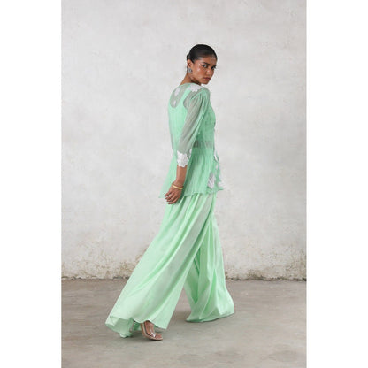 Saksham & Neharicka Green Tara Pallazzo with Top and Bustier (Set of 3)