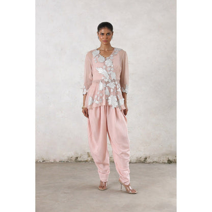 Saksham & Neharicka Pink Maitreyi Dhoti with Bustier and Top (Set of 3)
