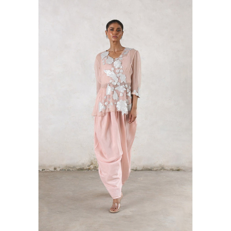 Saksham & Neharicka Pink Maitreyi Dhoti with Bustier and Top (Set of 3)