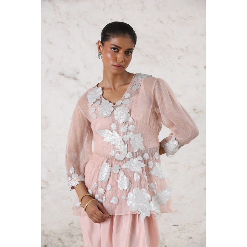 Saksham & Neharicka Pink Maitreyi Dhoti with Bustier and Top (Set of 3)