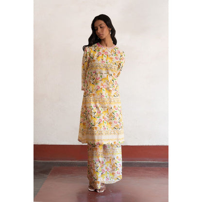 Saksham & Neharicka Yellow Haring Hata Kurta with Pant (Set of 2)