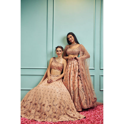 SAMMOHI BY MOKSHA & HIRAL Peach Lehenga With Stitched Blouse And Attached Dupatta (Set of 2)