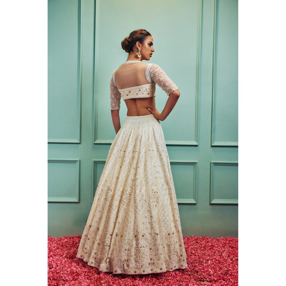 SAMMOHI BY MOKSHA & HIRAL Ivory Embroidered Lehenga With Stitched Blouse And Dupatta (Set of 3)