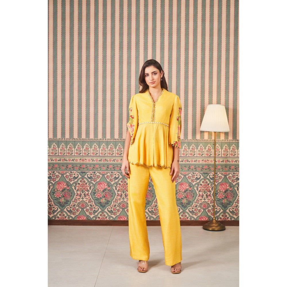 SAMMOHI BY MOKSHA & HIRAL Yellow Hand Embellishments Co-Ord (Set of 2)