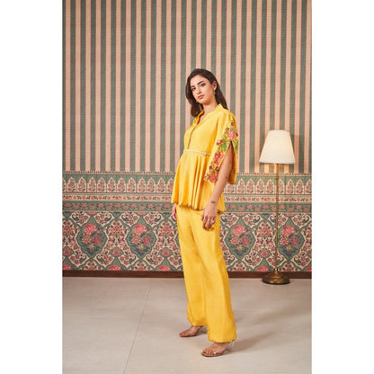 SAMMOHI BY MOKSHA & HIRAL Yellow Hand Embellishments Co-Ord (Set of 2)