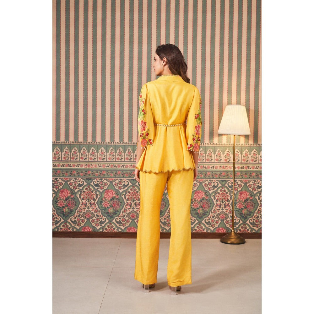 SAMMOHI BY MOKSHA & HIRAL Yellow Hand Embellishments Co-Ord (Set of 2)